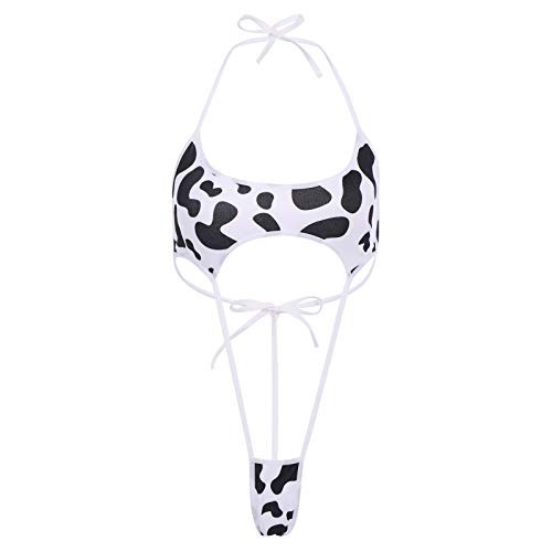 FYMNSI Women Sexy Milk Cow Lingerie Set Anime Maid Cosplay Costume Mini Bikini Bra Bodysuit with Bell Choker Stockings Outfit