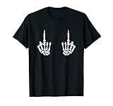 Divertida camiseta para halloween, con las manos esqueléticas del dedo medio delante del pecho. Genial para un disfraz. traje genial para fiestas.Esta camiseta de Halloween es ideal para regalar u obtener para niños y hombres. Disfraz de Halloween. La