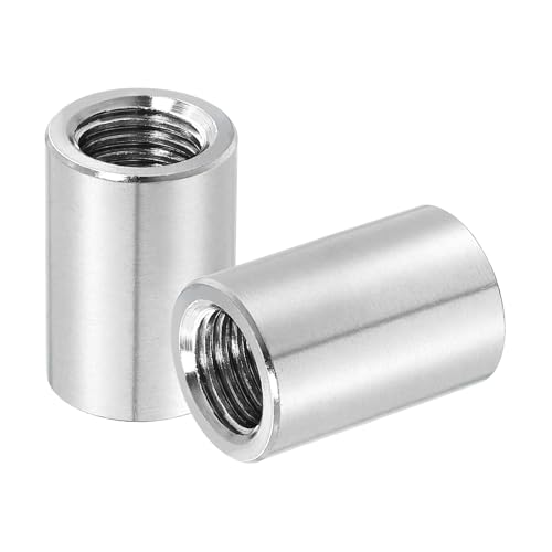 Image of sourcing map M16x2x30mm Round Coupling Nuts 2Pcs Silver