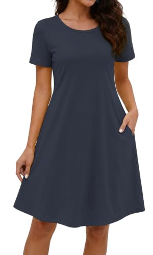 Image of COSSEN Women's Summer 2026 Casual Tshirt Dress Crew Neck Short Sleeve with Pockets Flowy Loose Swing A-Line Sundress