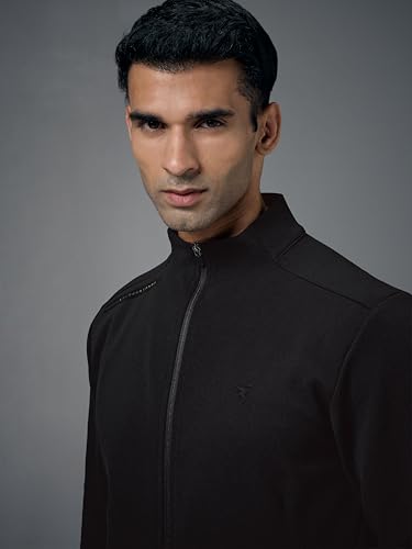 Image of TECHNOSPORT Men's Regular Fit Solid Mock Collar Jacket With Elasto Plus for Sports, Gym & Regular Use