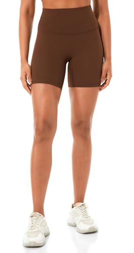 Lavento Women's All Day Soft Yoga Shorts 6 Inch - Workout Gym Running Active Biker Short for Woman (Java Brown, 6)