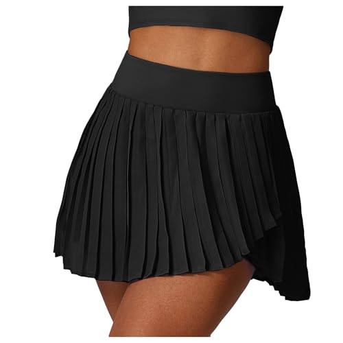 Dressnu Saia fitness saia tênis saia plissada esportiva feminina secagem rápida, Preto, GG