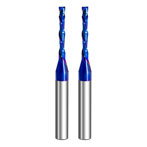 Image of 2PCS Solid Carbide Spiral Up-Down Cut Router Bit 1 /4 inch Shank,1 /8 inch Cutting Diameter,2-1 /2 inch OAL with Coated CNC Woodworking Compression Bit for Cutting Carving Slotting & Milling