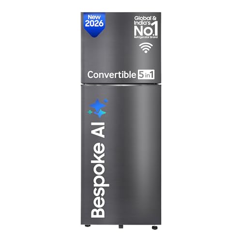 Image of Samsung 419 L, 3 Star, Convertible 5-in-1, Digital Inverter, Frost Free Double Door, Bespoke AI WiFi Refrigerator (RT45HG6A43B1HL, Black DOI, 2026 Model)