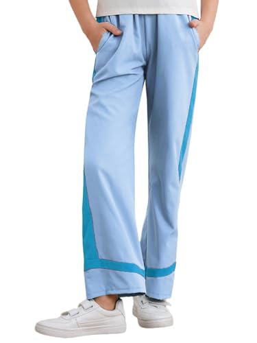 inlzdz Pantalones Deportivos para Niña Pantalones Casuales con Bolsillos Pantalones Informales Pantalón Largo Deportivo Hip Hop Azul Claro 13-14 años
