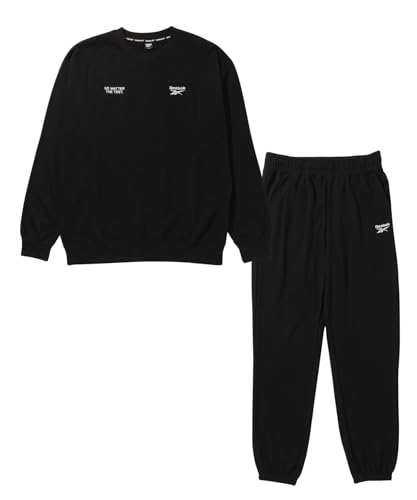 [リーボック] 裏毛 トレーナー 上下セット メンズ スウェット 大きめ ゆったり ロゴ 刺繍 ルームウェア トップス ブラック:M