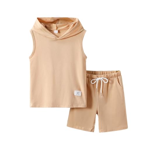 Image of Size 6-12 Years Boys Summer Clothes Hooded Sleeveless Tank Tops Workout Shorts 2 Piece Set Fashion Outfits