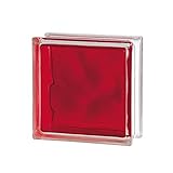 Para colocación en vertical Bloque de Vidrio Rojo Inyectado Ondulado, 19 X 19 X 8 Cm