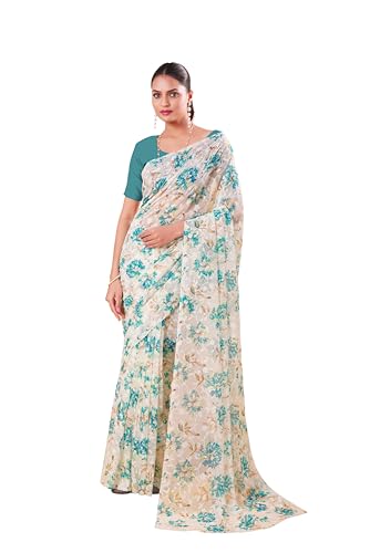 Image of Garden Vareli Summer Roganza Viscose Brasso Floral Print Christmas Special Saree