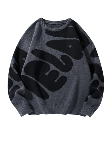 Men's Letter Graphic Sweater Crew Neck Long Sleeve Chunky Sweater Unisex Pullover Knit Tops Fall Outfits Streetwear