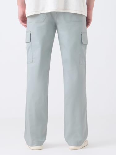 Image of The Souled Store Cargo: Men and Boys Buttoned Waist Solid Cotton Twill Lightweight Stretchable Multi Pocket Everyday Straight Fit Cargo Pants