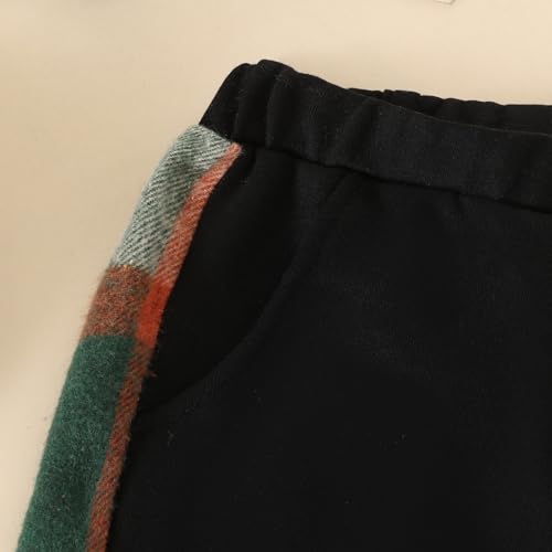 Image of Boy Clothes Fall Winter Outfits Long Sleeve Plaid Patchwork Button Down Shirt + Casual Pocket Sweatpants 5-14 Years