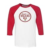 TeesAndTankYou Y'all Means All Three-Quarter Raglan Sleeve Baseball Shirt Unisex Small White/Red