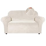 Turquoize Loveseat Covers Stretch Love Seat Couch Covers for 2 Cushion Couch Velvet Furniture Covers for Sofa and Loveseat with Elastic Bottom Crafted from Soft Velvet Fabric (Loveseat, Ivory)