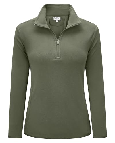 33,000ft Damen Fleece Pullover mit Halbreißverschluss Fleeceshirt Winter Warm Ski-Pullover Microfleece Atmungsaktiv Fleecepulli für Reisen Wandern Skifahren Grüngrau 38