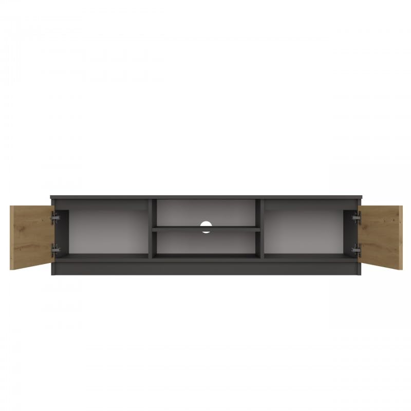 CDF TV Schrank Lowboard mit 2 Türen 2 Regale TV Board Fernsehschrank 140 cm lang Fernsehtisch für Fernseher Sideboard TV-Tisch Wohnzimmer Schlafzimmer Kabelöffnung Anthrazit/Eiche Artisan 40x140x36 cm