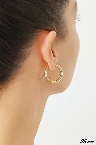 Image of 14k Yellow Gold Classic Shiny Polished Round Hoop Earrings, 3mm tube