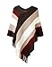 Ferand Women’s Elegant Knitted Poncho Top with Stripe Patterns and Fringed Sides, Brown & Beige