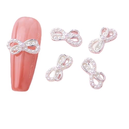 qbodp 20 Pcs Nail Decoration Pearl Nail Decoration Bow Decoration for Nail, Nail Supplies Nail Art Decoration Accessories,Silver