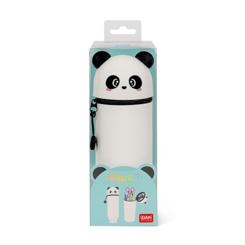 LEGAMI - Kawaii 2-in-1 Schulmäppchen aus weichem Silikon, Panda-Thema, Stifthalter, Reißverschluss, Buntstifte, Marker, H 18,5 cm