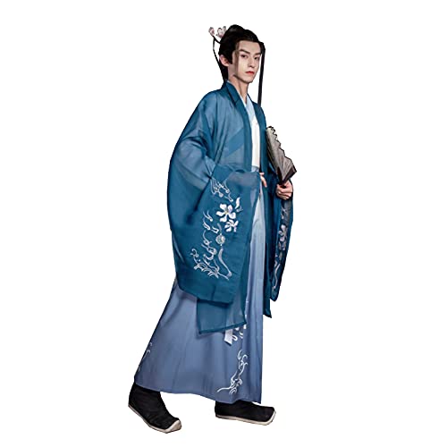 UPCOT Hanfu Hanfu Chinês para homens fatos tradicionais bordados antigos para espetáculos cénicos cosplay (cor: Blue, tamanho: XXXL)