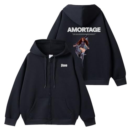 MURQ Jiso Album AMORTAGE Hoodie Bli-NK 2025 Support Merch Sweat-Shirt Coton Shirts(A Black,S)