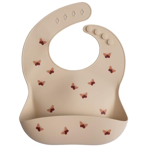 Image of mushie Silicone Baby Bib | Adjustable Fit Waterproof Bibs (Butterflies)
