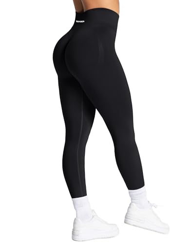 TAYOEA Gym Leggings for Women UK with Tummy Control - Butt Lifting Scrunch Bums Yoga Pants No Front Seam, Squat Proof Seamless Compression Sports Leggins Black,XS