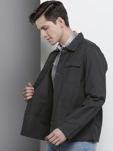 Image of The Indian Garage Co Men Slim Fit Solid Full Sleeves Cutaway Collar Street Wear Over Shirt