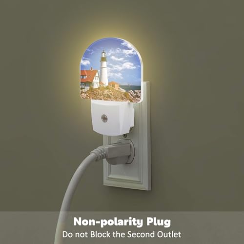 Image of Beautiful White Lighthouse Night Light Plug into Wall, Ocean Seaside Lighthouse Dusk to Dawn Night Light Plug in,0.5w Energy Saving Sleep Friendly NightLight for Kids Boys Girls Home Decor
