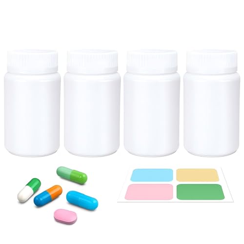 UMETASS weiße Pillenflaschen, leere Kunststoffflaschen, Tablettenflasche, Pulverprobenaufbewahrung, Kapsel-kleine Flasche, feste Medizinflasche, Tablettenspenderflasche, Tablettenaufbewahrung (100ml)