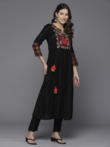 Image of INDO ERA Women's Embroidered Viscose A-line Kurta & Pant Set