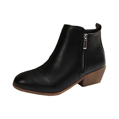 Bottines courtes pour femme élégantes en cuir thermique avec un talon moyen épais