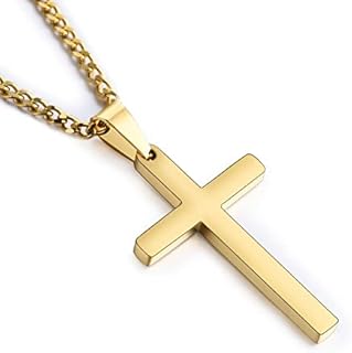 CERSLIMO Cross Necklace for Men Women, 316L Stainless Steel Cross Pendant Necklace with Chain-55+5CM | Silver / Gold / Black Cross Chain Necklaces Easter Gifts for Birthday Christmas Thanksgiving Day