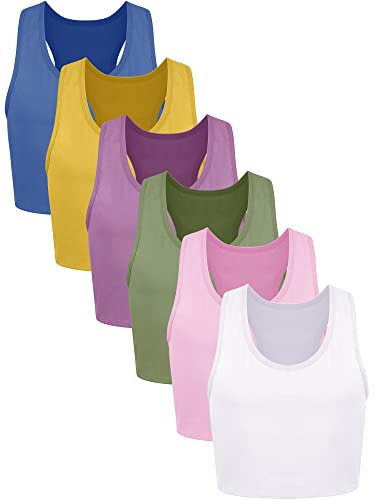Image of Geyoga 6 Pieces Girls Dance Tank Top Racerback Crop Top Sleeveless Dance Outfit for Ballet Hip Hop Athletic Wear