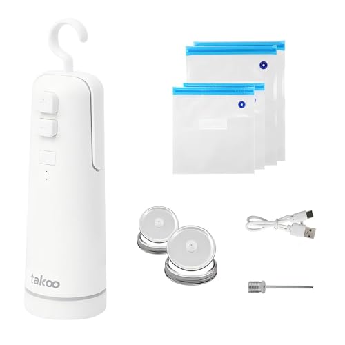 takoo 4-in-1 Portable Cordless Vacuum Sealer for Dry/Moist Food Storage with 4 Vacuum Bags, Heat Sealer for Chip Bags, Inflation Pump for Balls/Swim Ring by TAKOO - Used condition - US$35.32