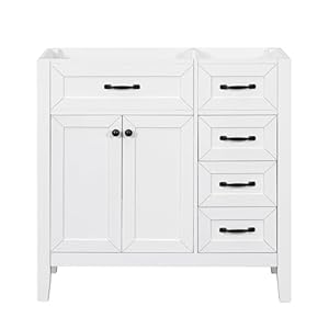36″ Bathroom Vanity Without Sink Modern Free Standing Solid Wood Frame Bathroom Cabinet Organizers and Storage with Cabinet Doors, 3 Drawers (No Basin Sink), White