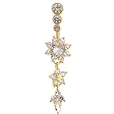 IFKATB Silver Belly Button Ring for Women Floral Rhinestone Belly Button Ring Crystal Flower Belly Button Rings Trendy Elegant Jewelry Accessories (gold sunflower)