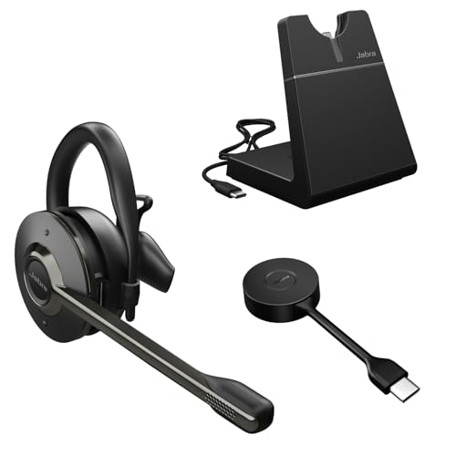Jabra Engage 55 SE (Second Edition) Convertible Wireless Headset w/Charging Stand and Link 400 USB-C DECT Adapter – Works with All UC Platforms Like Google Meet & Zoom, Black