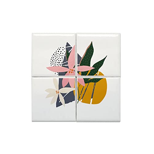 Carreaux céramique 20x20 cm lot de 4 fleurs style contemporain pour décoration murale de salon