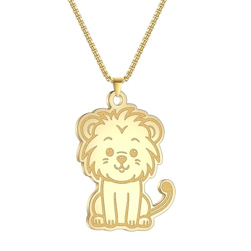 Collier pendentif lion en acier à offrir, joli bijou animal pour couple