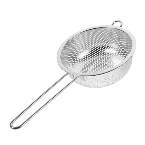 GRIRIW Colino Scolapasta in Acciaio con Manico lungo Setaccio Drenante per Lavare Frutta e Ortaggi Resistente per Uso in Lavello Cucina