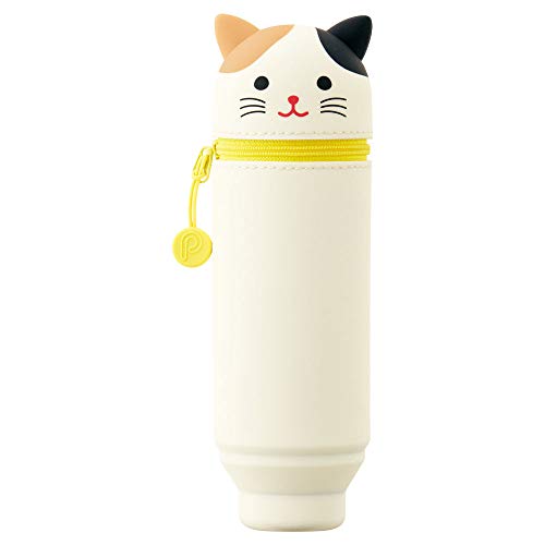 LIHIT LAB Kawaii Japanese Cat Stand Up Pencil Case For School Office College Cute School Supplies Animal Pen Holder Pencil Pouch Holder Teen Girls Artist Pencil Case Calico Cat (A7712-7)
