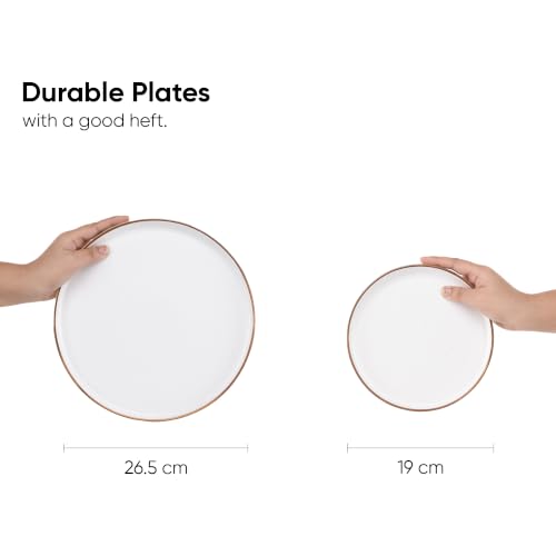 Image of Shay Modern Ceramic Dinner Set, 14 Pcs, White | Crockery Set for Gifting & Dining| Premium Ceramic Dinner Set | Matte Finish (Japandi Dinner Set - White, 14 Piece)