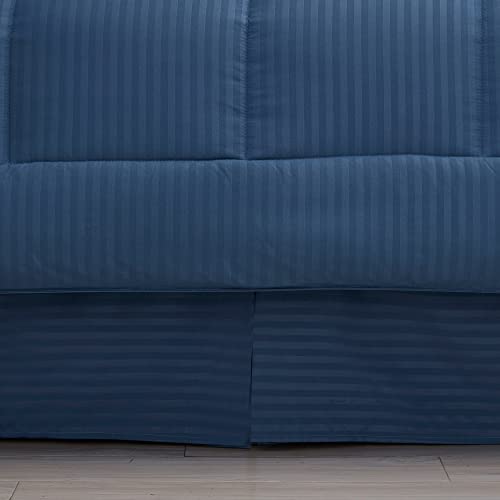 Image of Sweet Home Collection 8 Piece Comforter Set Bag with Dobby Stripe Design, Bed Sheets, 2 Pillowcases, 2 Shams Down Alternative All Season Warmth, King, Denim