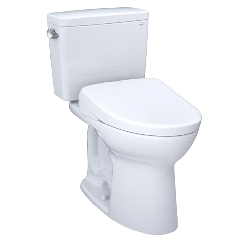 Image of TOTO Drake WASHLET+ Two-Piece Elongated 1.28 GPF Universal Height TORNADO FLUSH Toilet with Auto Flush S7 Contemporary Bidet Seat, Cotton White - MW7764726CEFGA#01