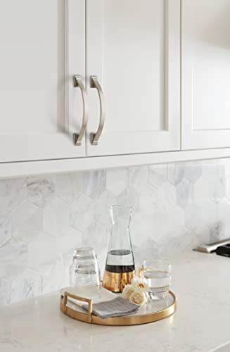 Image of Amerock | Cabinet Pull | Satin Nickel | 3-3 /4 inch (96 mm) Center to Center | Candler | 1 Pack | Drawer Pull | Drawer Handle | Cabinet Hardware