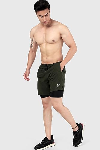 Image of FUAARK Double Layer 2 in 1 Sports Shorts with Inner Tights for Men Gym Tight Short with Pocket