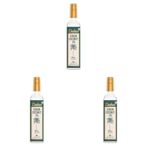 Image of Dabur Pure & Unrefined Cold Pressed Virgin Coconut Oil | 1L | Naturally Cholesterol Free | Rich Aroma & Flavour of Natural Coconut Oil | For Daily Cooking with Multipurpose Usage | Finest Quality Coconuts | No Trans Fat | 60% MCT | Anti-spillage bottle